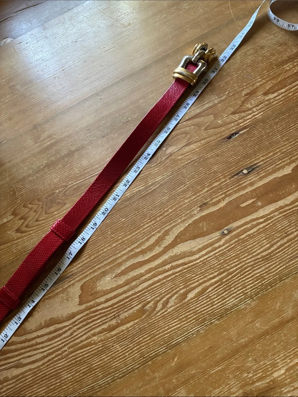 Vintage 80’s Alexis Kirk Red Snakeskin Leather Gold Silver Buckle Leather Belt